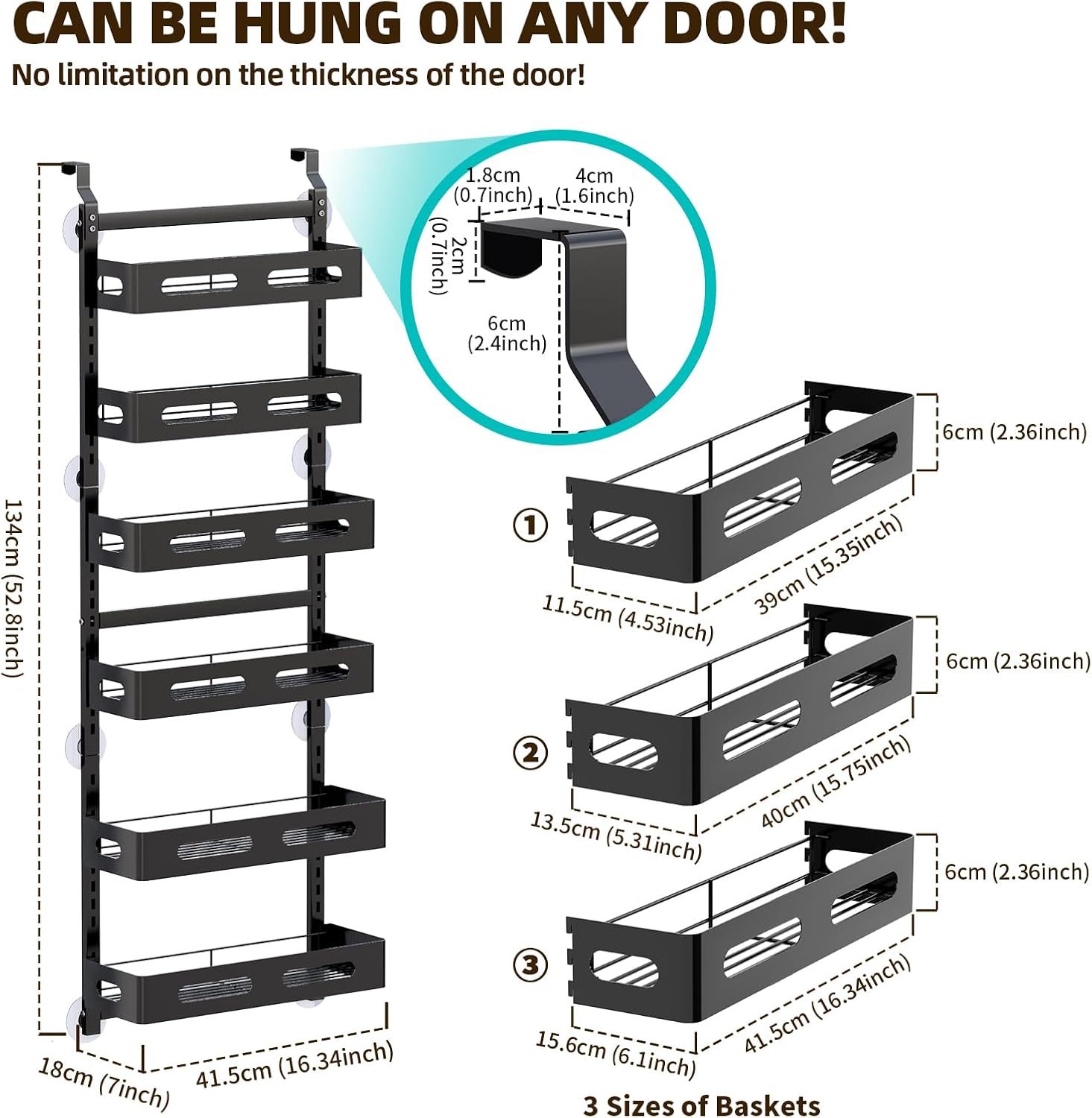 CARLA HOME 6 Tier Over the Door Organizer with Adjustable Metal Pantry Storage Rack and Hanging Baskets for Kitchen and Bathroom - Image 2