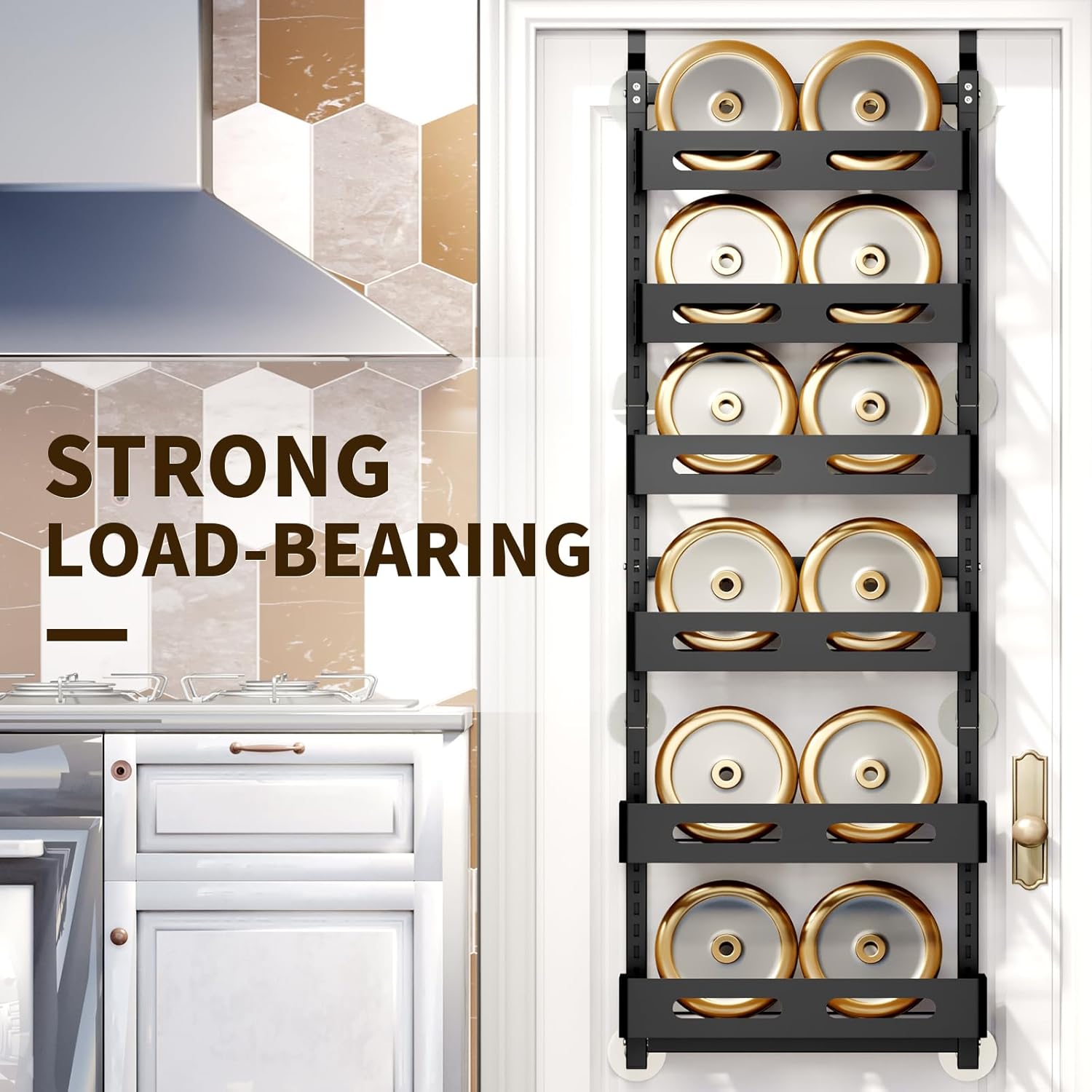 CARLA HOME 6 Tier Over the Door Organizer with Adjustable Metal Pantry Storage Rack and Hanging Baskets for Kitchen and Bathroom - Image 3