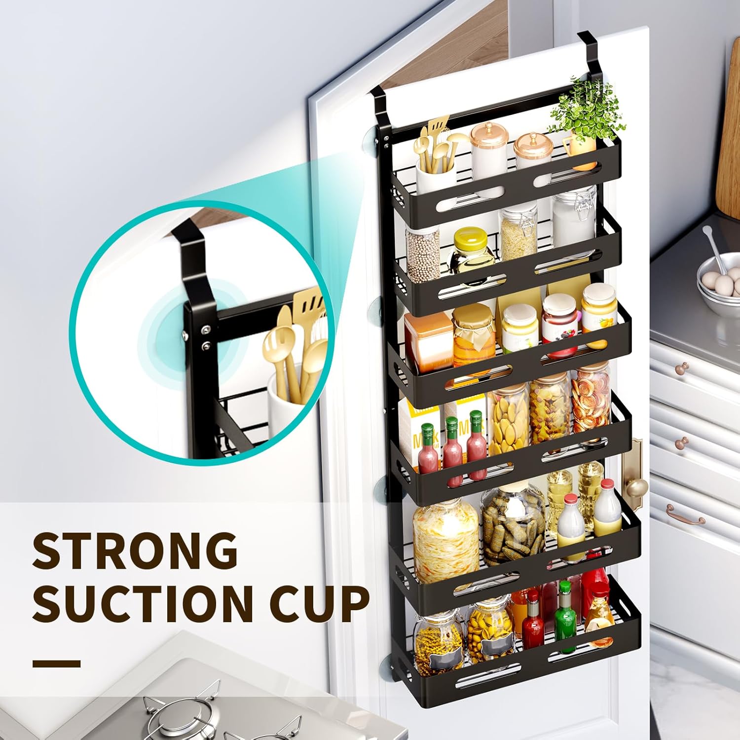 CARLA HOME 6 Tier Over the Door Organizer with Adjustable Metal Pantry Storage Rack and Hanging Baskets for Kitchen and Bathroom - Image 4