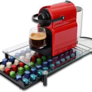 CARLA HOME 60 Coffee Pod Holder Drawer with Tempered Glass Capsule Organizer for Nespresso Pods and Sliding Drawer for Kitchen Countertop