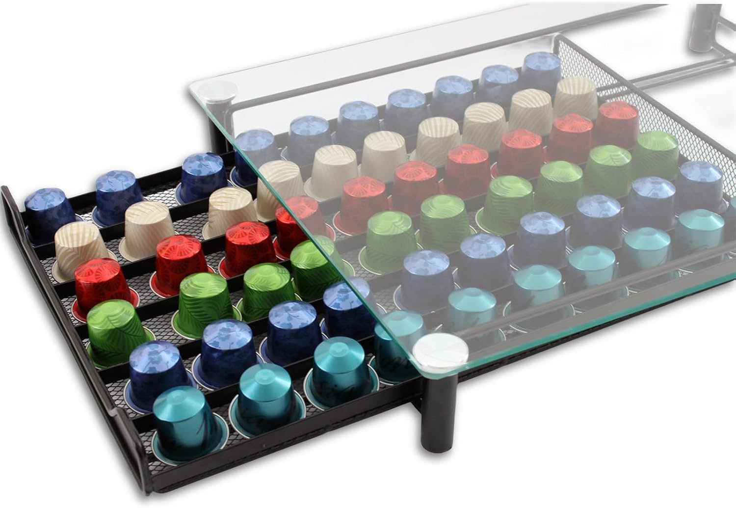 CARLA HOME 60 Coffee Pod Holder Drawer with Tempered Glass Capsule Organizer for Nespresso Pods and Sliding Drawer for Kitchen Countertop - Image 5