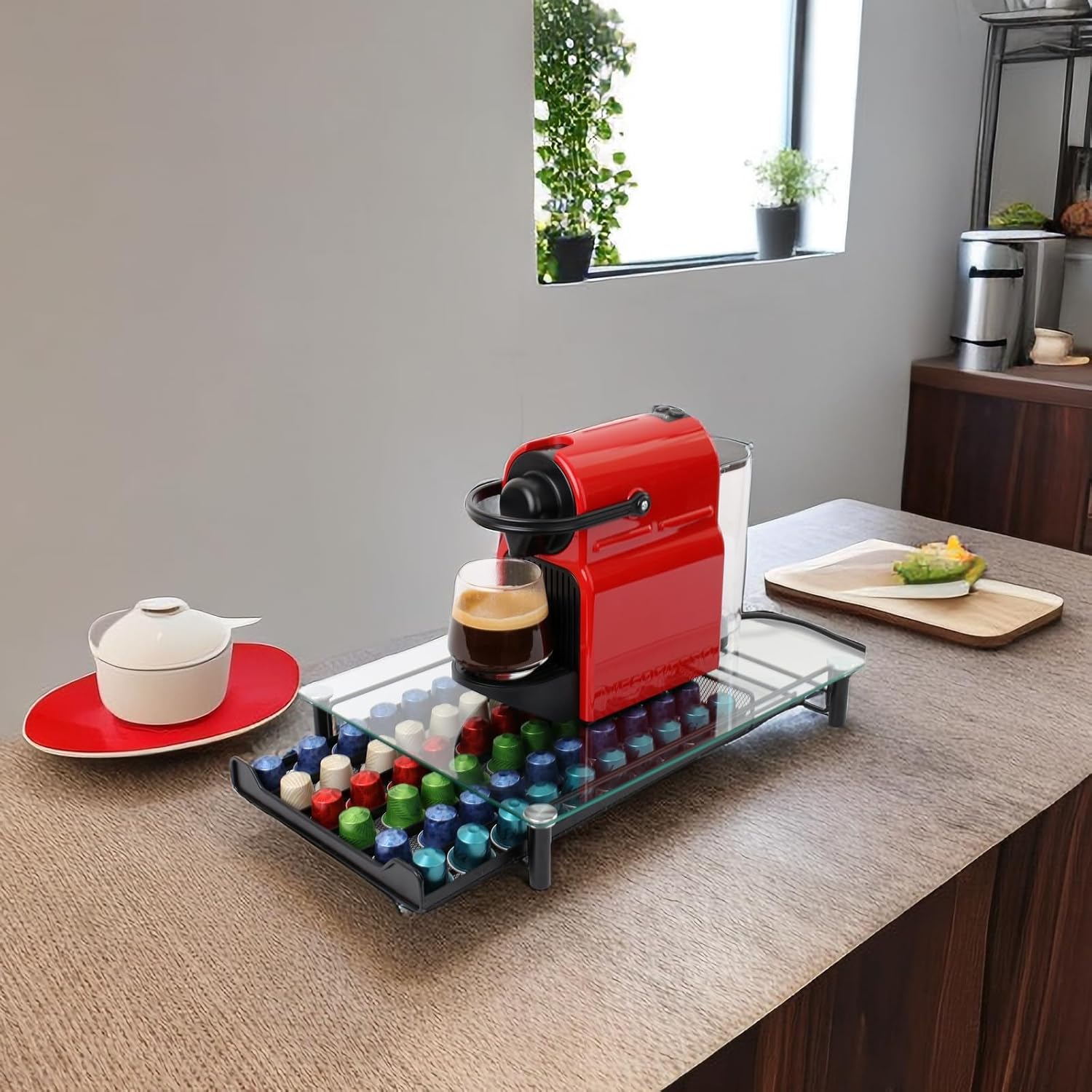 CARLA HOME 60 Coffee Pod Holder Drawer with Tempered Glass Capsule Organizer for Nespresso Pods and Sliding Drawer for Kitchen Countertop - Image 8