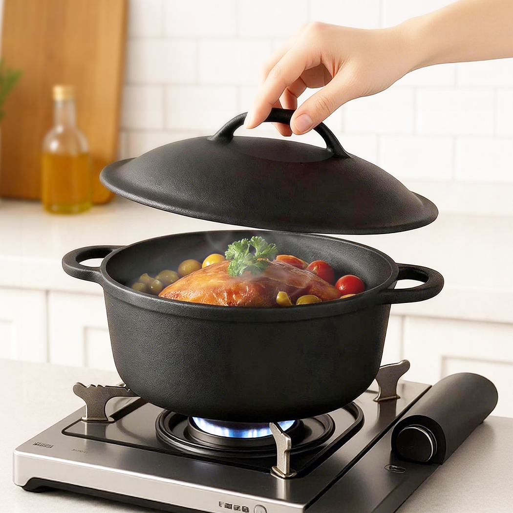 Pawz 6.6L Cast Iron Dutch Oven Heavy Duty Casserole Pot - Image 8