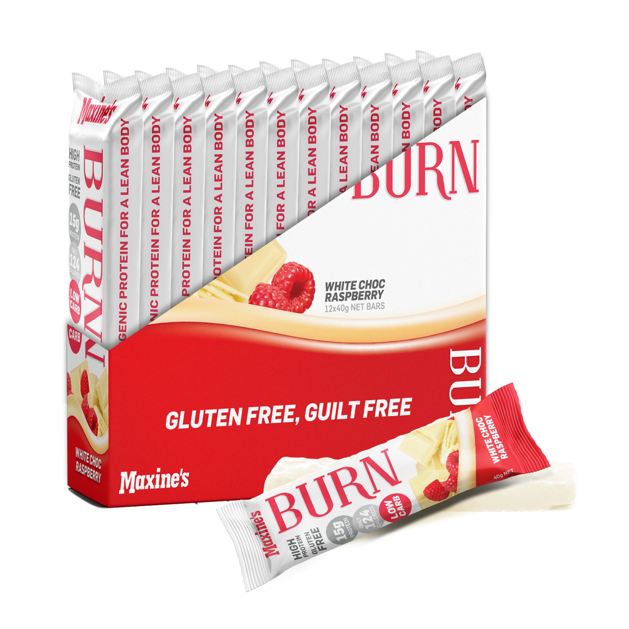 Maxines Burn White Choc Raspberry Bar 12x40g