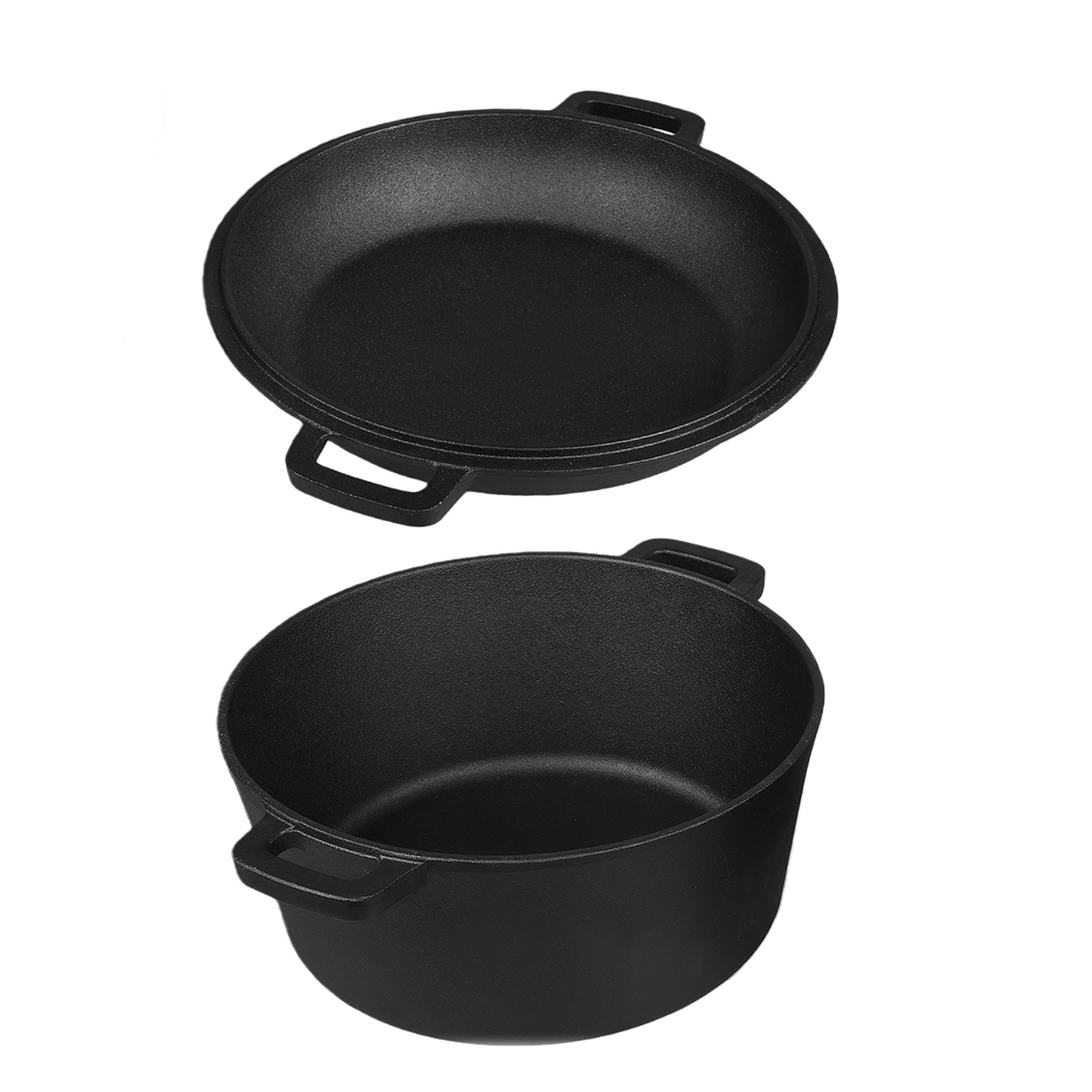 Toque 5.84L Double Dutch Oven 2 in 1 Cast Iron Pan