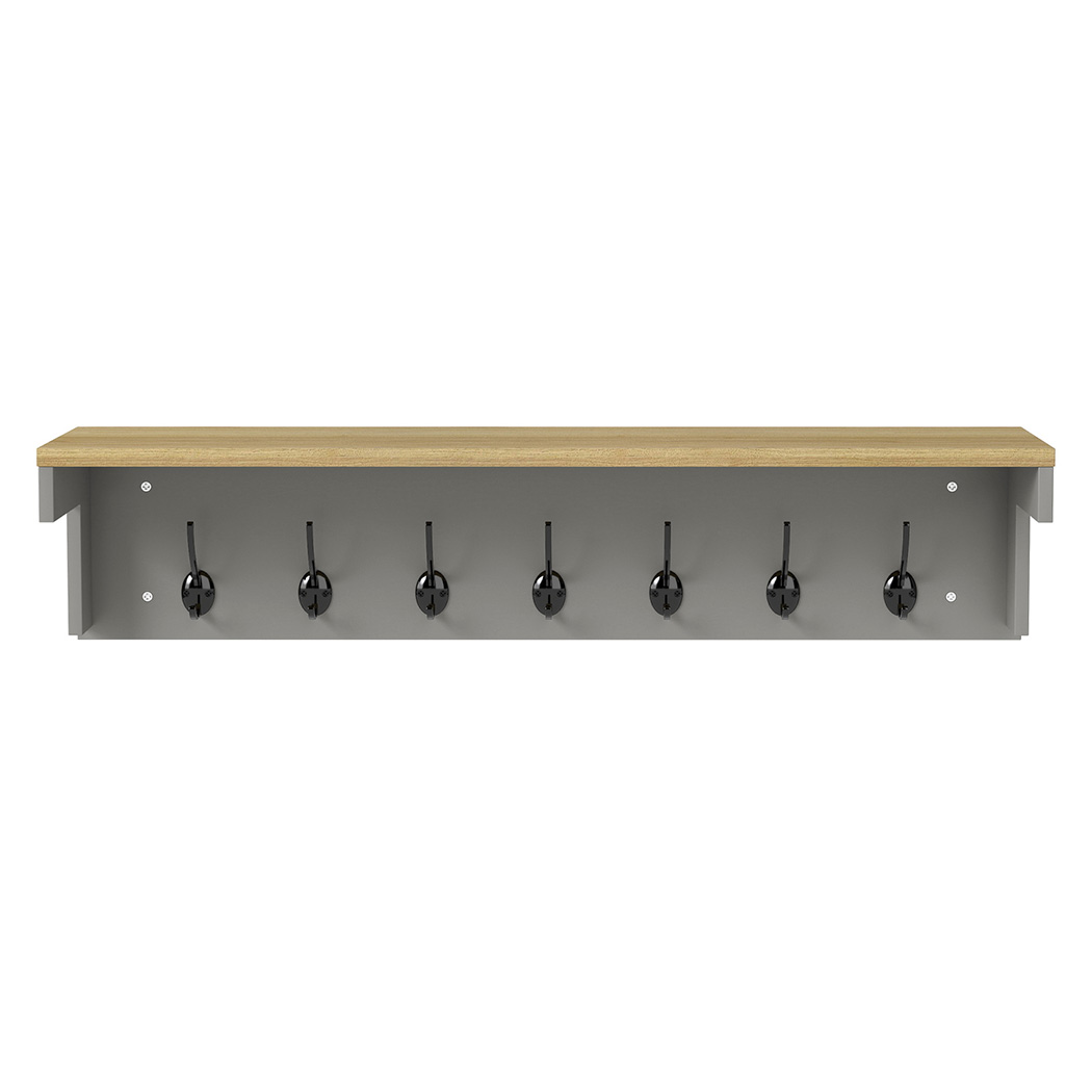 Levede Coat Rack Wall Mounted Shelf 7 Double Hooks Storage Entryway Hallway Grey - Image 2