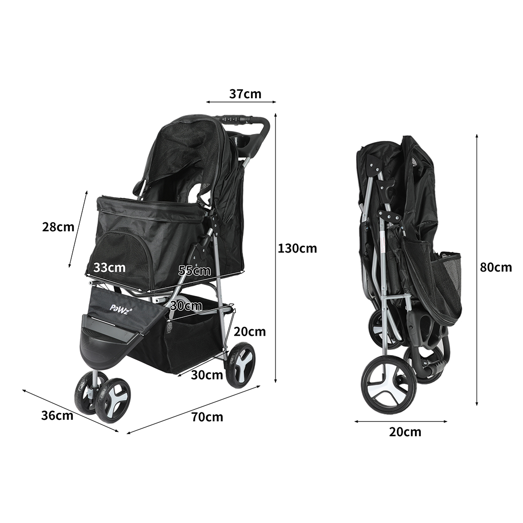 PaWz Large Pet Stroller Dog Cat Carrier Black - Image 3