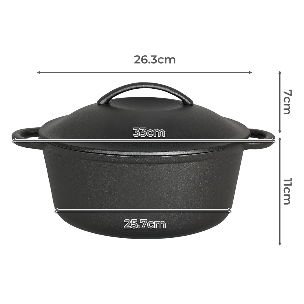 Pawz 6.6L Cast Iron Dutch Oven Heavy Duty Casserole Pot - Image 3