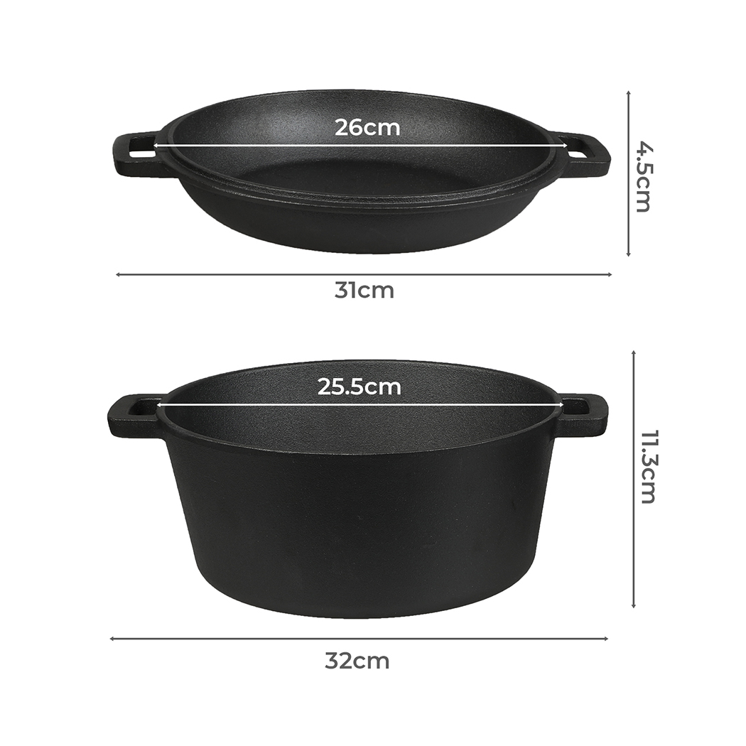 Toque 5.84L Double Dutch Oven 2 in 1 Cast Iron Pan - Image 3
