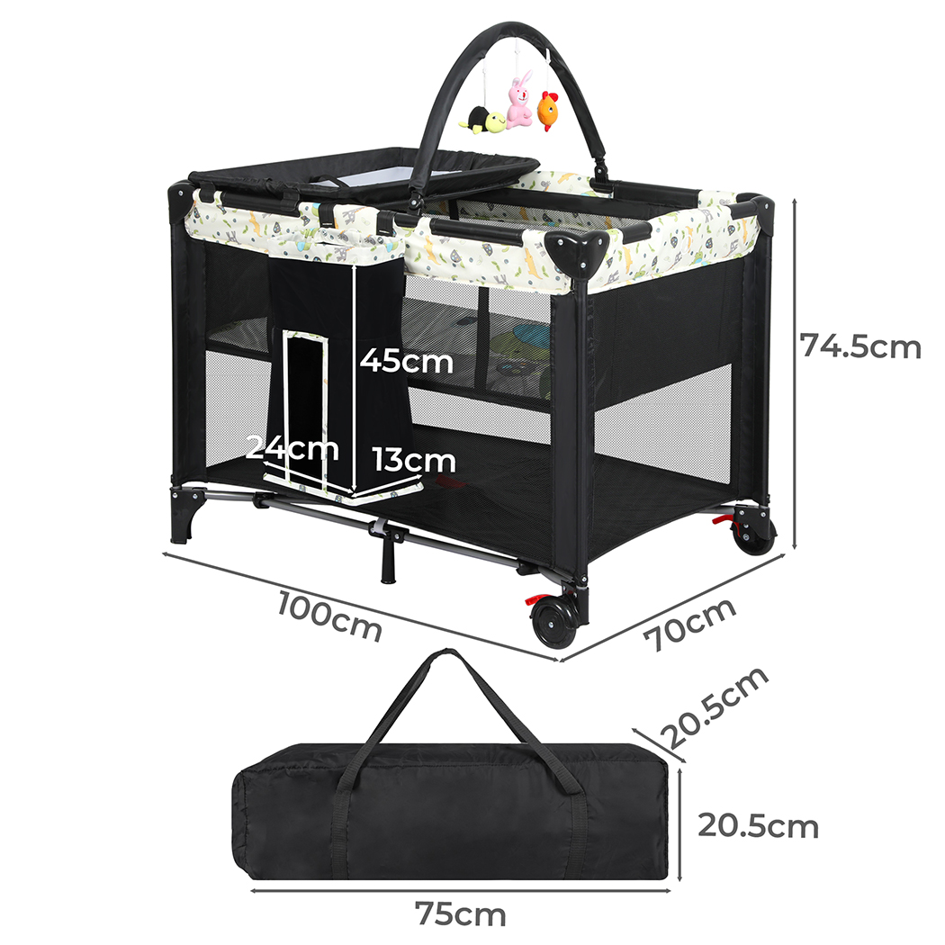 BoPeep Baby Cot Bed Crib Portable Bassinet Black - Image 3