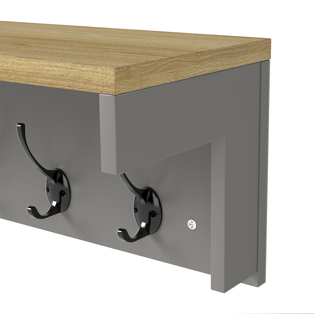 Levede Coat Rack Wall Mounted Shelf 7 Double Hooks Storage Entryway Hallway Grey - Image 4