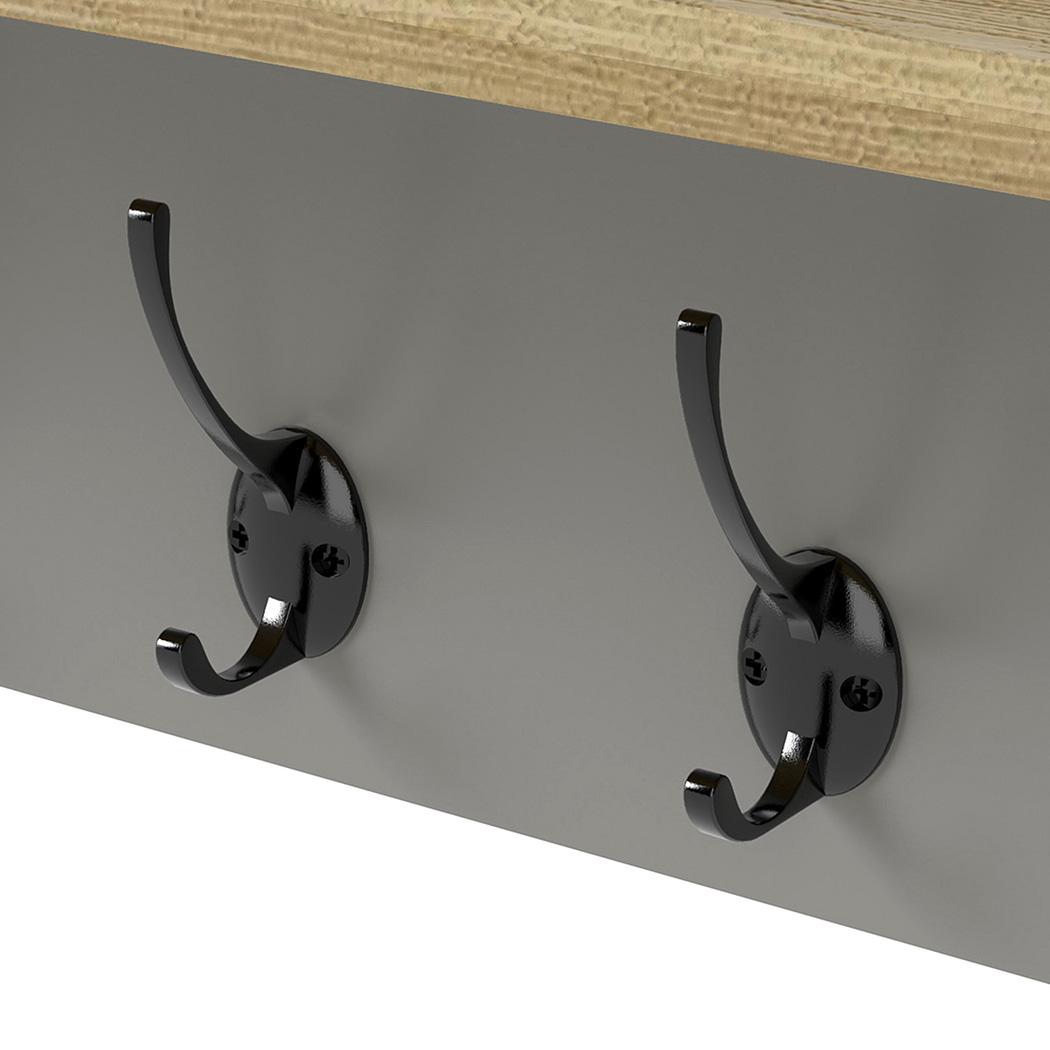 Levede Coat Rack Wall Mounted Shelf 7 Double Hooks Storage Entryway Hallway Grey - Image 5